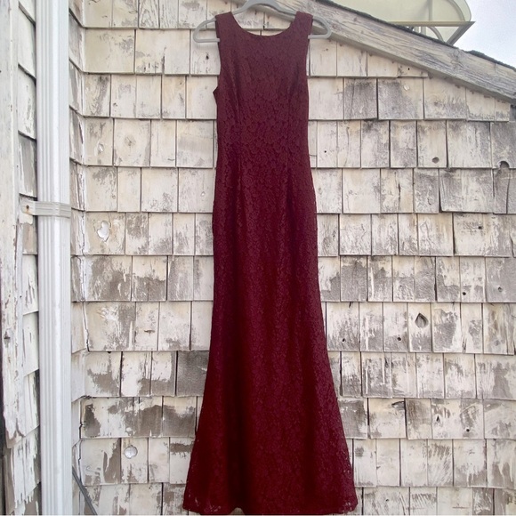 Lulus Cowl Back Lace Burgundy Maxi Gown - Picture 2 of 8